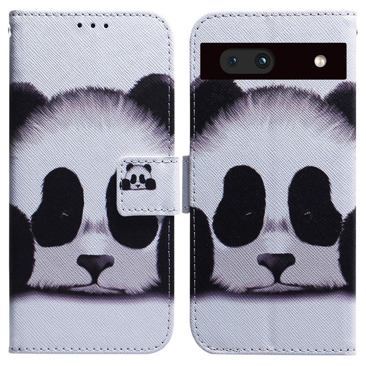 For Google Pixel 7a PU Leather Folio Wallet Case Pattern Printing Stand Magnetic Closure Phone Cover - Panda