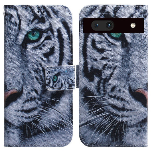 For Google Pixel 7a PU Leather Folio Wallet Case Pattern Printing Stand Magnetic Closure Phone Cover - Tiger Head