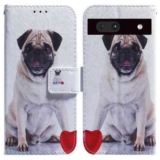 For Google Pixel 7a PU Leather Folio Wallet Case Pattern Printing Stand Magnetic Closure Phone Cover - Pug