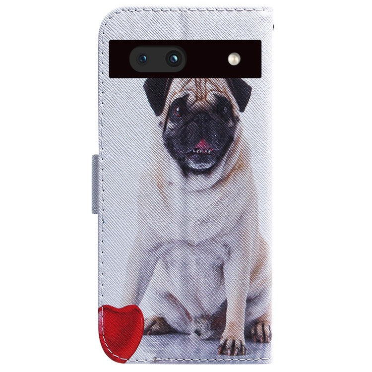 For Google Pixel 7a PU Leather Folio Wallet Case Pattern Printing Stand Magnetic Closure Phone Cover - Pug