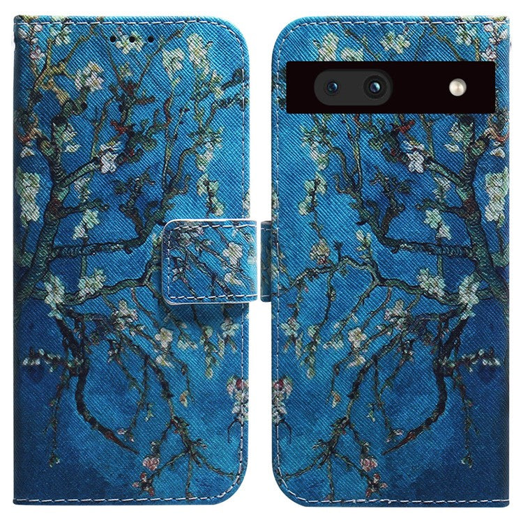 For Google Pixel 7a PU Leather Folio Wallet Case Pattern Printing Stand Magnetic Closure Phone Cover - Apricot Flowers
