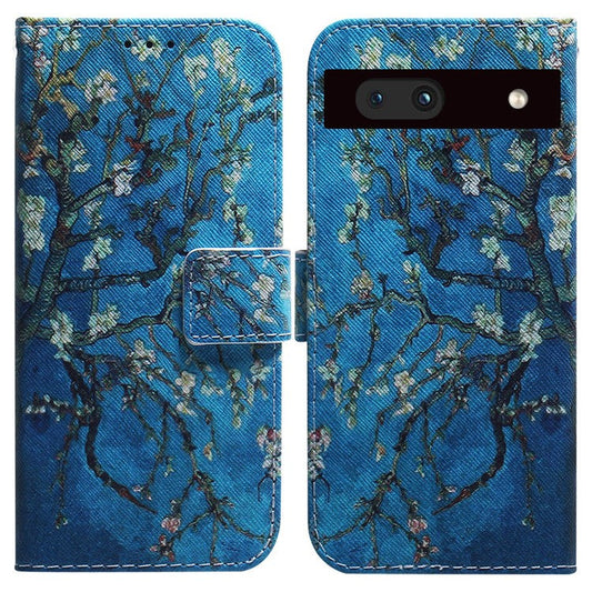 For Google Pixel 7a PU Leather Folio Wallet Case Pattern Printing Stand Magnetic Closure Phone Cover - Apricot Flowers