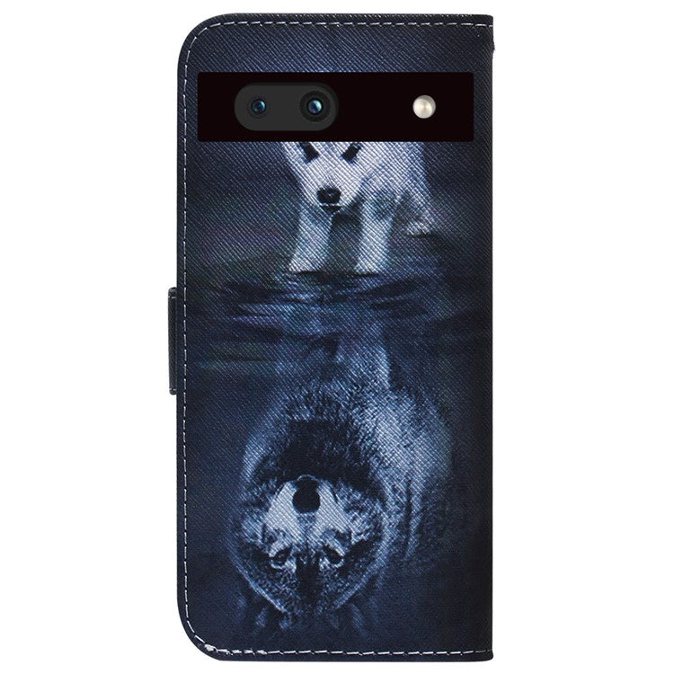 For Google Pixel 7a PU Leather Folio Wallet Case Pattern Printing Stand Magnetic Closure Phone Cover - Dog and Wolf