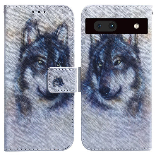 For Google Pixel 7a PU Leather Folio Wallet Case Pattern Printing Stand Magnetic Closure Phone Cover - Wolf
