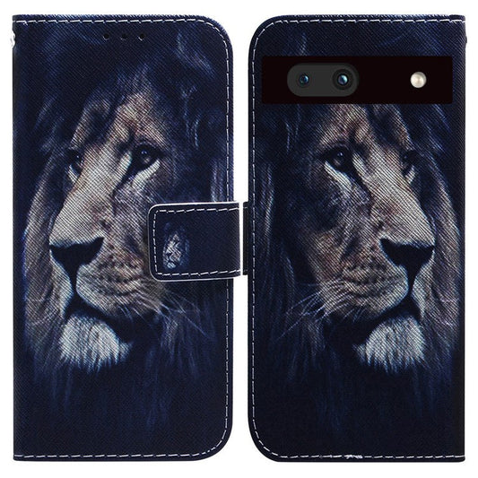 For Google Pixel 7a PU Leather Folio Wallet Case Pattern Printing Stand Magnetic Closure Phone Cover - Lion