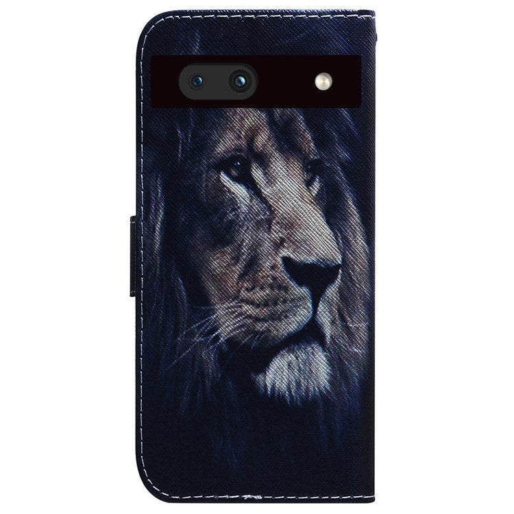 For Google Pixel 7a PU Leather Folio Wallet Case Pattern Printing Stand Magnetic Closure Phone Cover - Lion