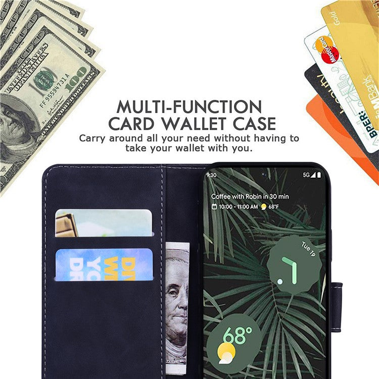 For Google Pixel 7a Skin-touch Feeling Phone Shell Big Butterfly Pattern Printing Wallet PU Leather Stand Cover Case - Black