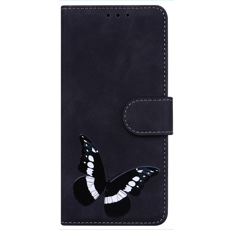 For Google Pixel 7a Skin-touch Feeling Phone Shell Big Butterfly Pattern Printing Wallet PU Leather Stand Cover Case - Black