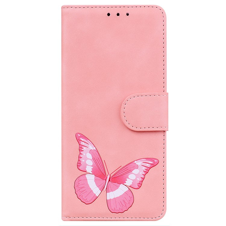 For Google Pixel 7a Skin-touch Feeling Phone Shell Big Butterfly Pattern Printing Wallet PU Leather Stand Cover Case - Pink