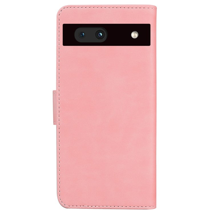 For Google Pixel 7a Skin-touch Feeling Phone Shell Big Butterfly Pattern Printing Wallet PU Leather Stand Cover Case - Pink