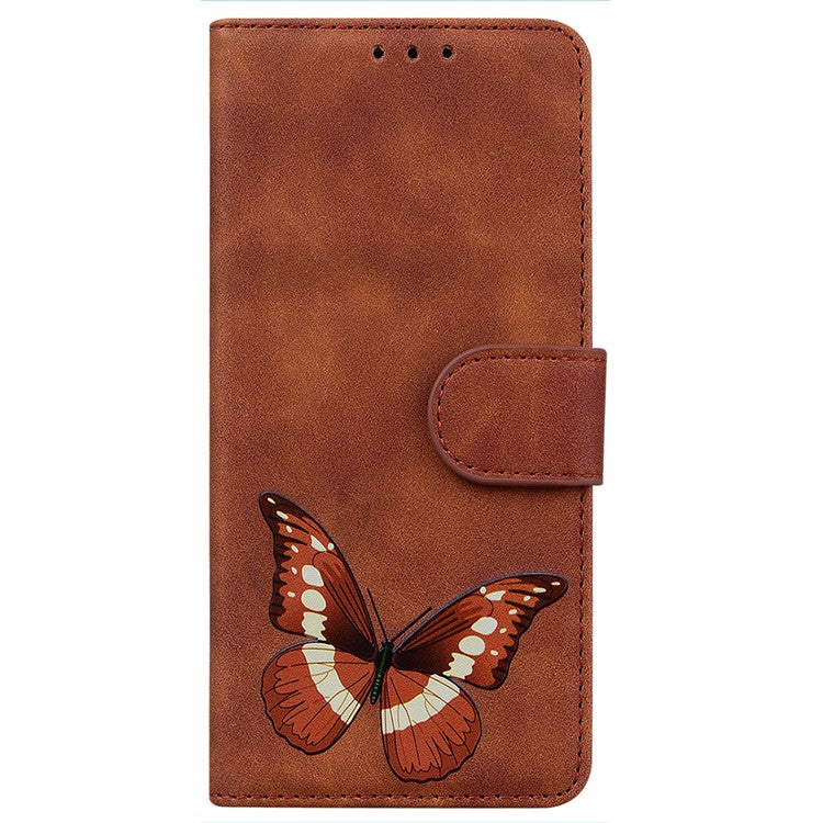 For Google Pixel 7a Skin-touch Feeling Phone Shell Big Butterfly Pattern Printing Wallet PU Leather Stand Cover Case - Brown