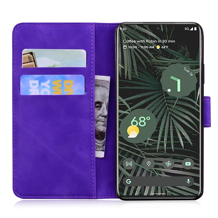 For Google Pixel 7a Skin-touch Feeling Phone Shell Big Butterfly Pattern Printing Wallet PU Leather Stand Cover Case - Purple