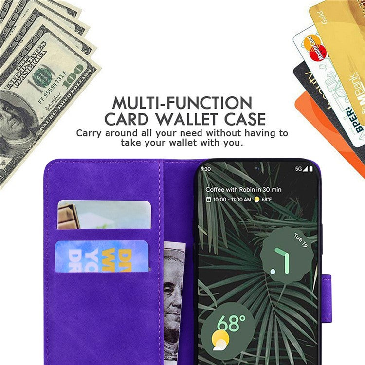 For Google Pixel 7a Skin-touch Feeling Phone Shell Big Butterfly Pattern Printing Wallet PU Leather Stand Cover Case - Purple