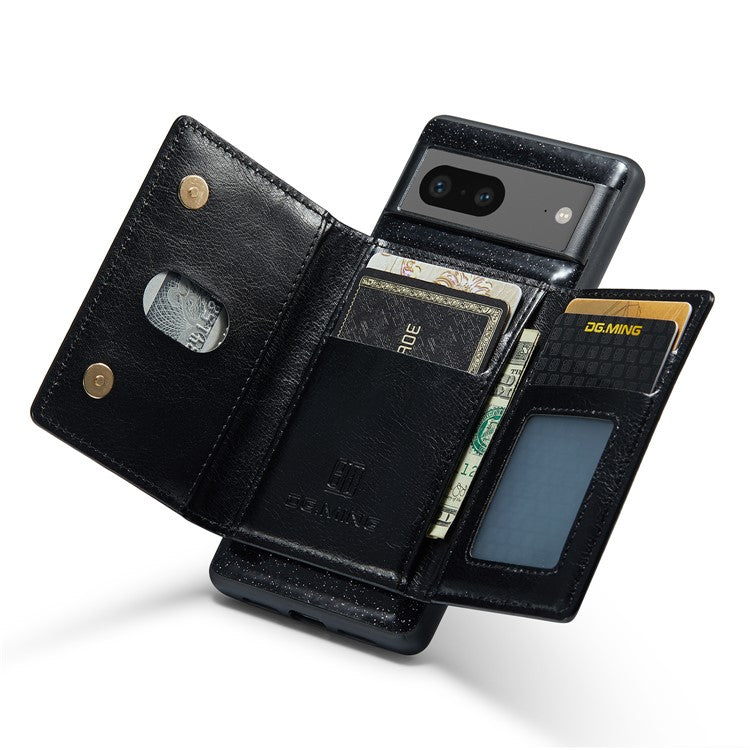 DG.MING M3 Series For Google Pixel 7 5G Magnetic Detachable Glitter Bling Powder PU Leather Phone Cover Wallet Kickstand Shockproof Phone Case - Black