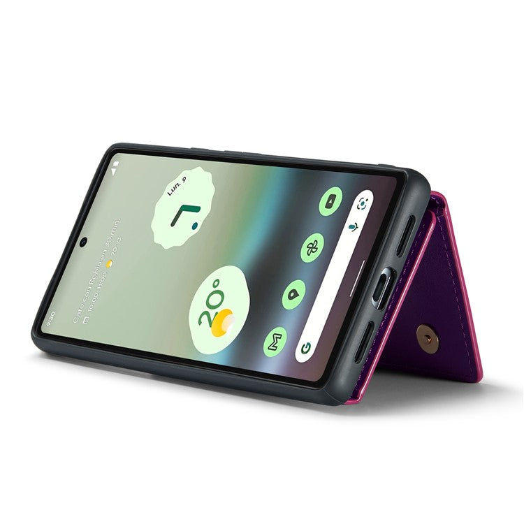 DG.MING M3 Series For Google Pixel 6a Glitter Bling Powder PU Leather Anti-scratch Magnetic Phone Cover PC+TPU Kickstand Zipper Pocket Wallet Smartphone Case - Dark Purple