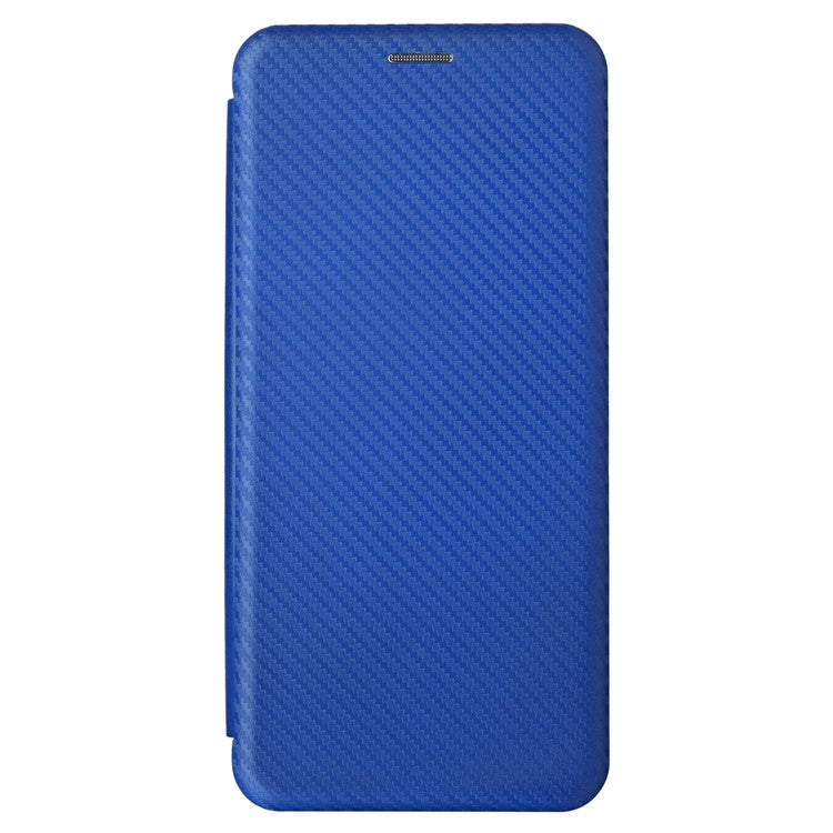 For vivo X80 Pro 5G Carbon Fiber Texture PU Leather Stand Case Magnetic Auto-absorbed Folio Flip Phone Cover with Card Holder - Blue