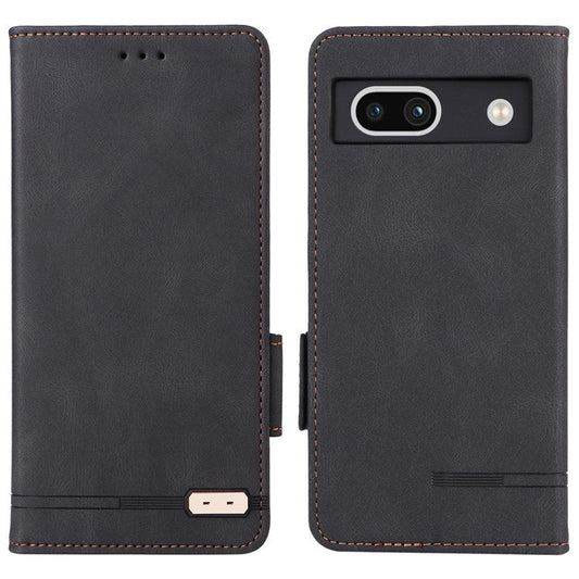 Scratch Proof Phone Cover for Google Pixel 7a, Hardware Decor Dual Magnetic Clasp Wallet Horizontal Stand PU Leather Phone Case - Black