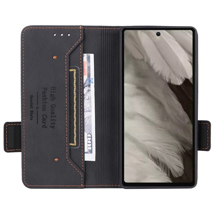 Scratch Proof Phone Cover for Google Pixel 7a, Hardware Decor Dual Magnetic Clasp Wallet Horizontal Stand PU Leather Phone Case - Black