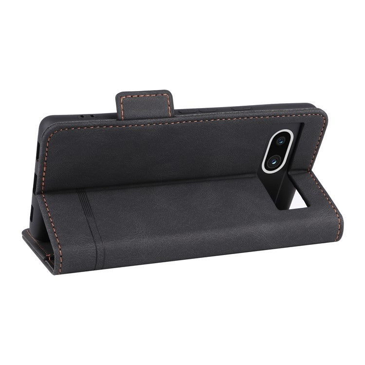 Scratch Proof Phone Cover for Google Pixel 7a, Hardware Decor Dual Magnetic Clasp Wallet Horizontal Stand PU Leather Phone Case - Black