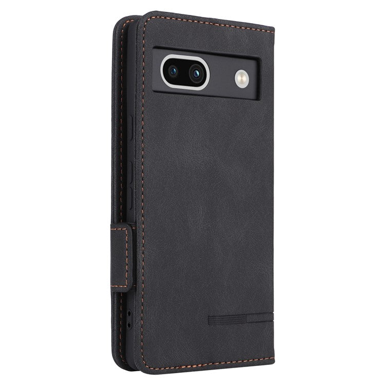 Scratch Proof Phone Cover for Google Pixel 7a, Hardware Decor Dual Magnetic Clasp Wallet Horizontal Stand PU Leather Phone Case - Black