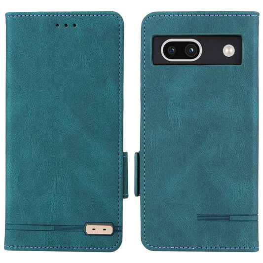 Scratch Proof Phone Cover for Google Pixel 7a, Hardware Decor Dual Magnetic Clasp Wallet Horizontal Stand PU Leather Phone Case - Blue