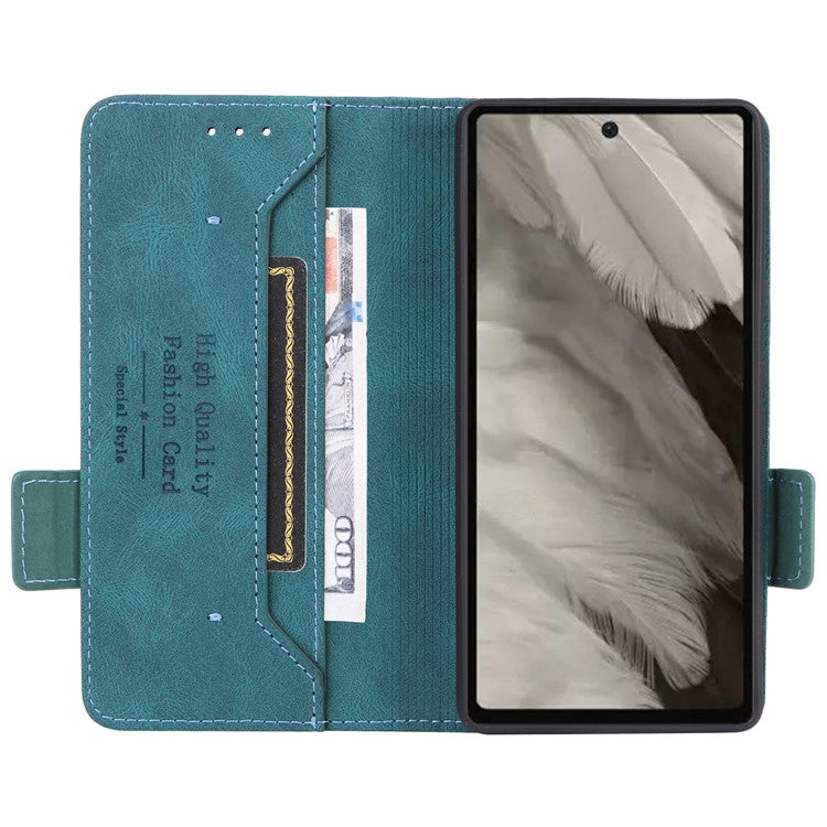 Scratch Proof Phone Cover for Google Pixel 7a, Hardware Decor Dual Magnetic Clasp Wallet Horizontal Stand PU Leather Phone Case - Blue