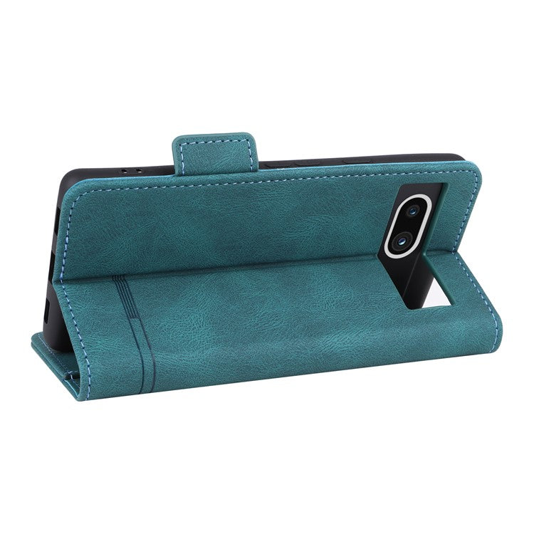 Scratch Proof Phone Cover for Google Pixel 7a, Hardware Decor Dual Magnetic Clasp Wallet Horizontal Stand PU Leather Phone Case - Blue