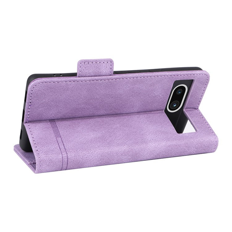 Scratch Proof Phone Cover for Google Pixel 7a, Hardware Decor Dual Magnetic Clasp Wallet Horizontal Stand PU Leather Phone Case - Purple