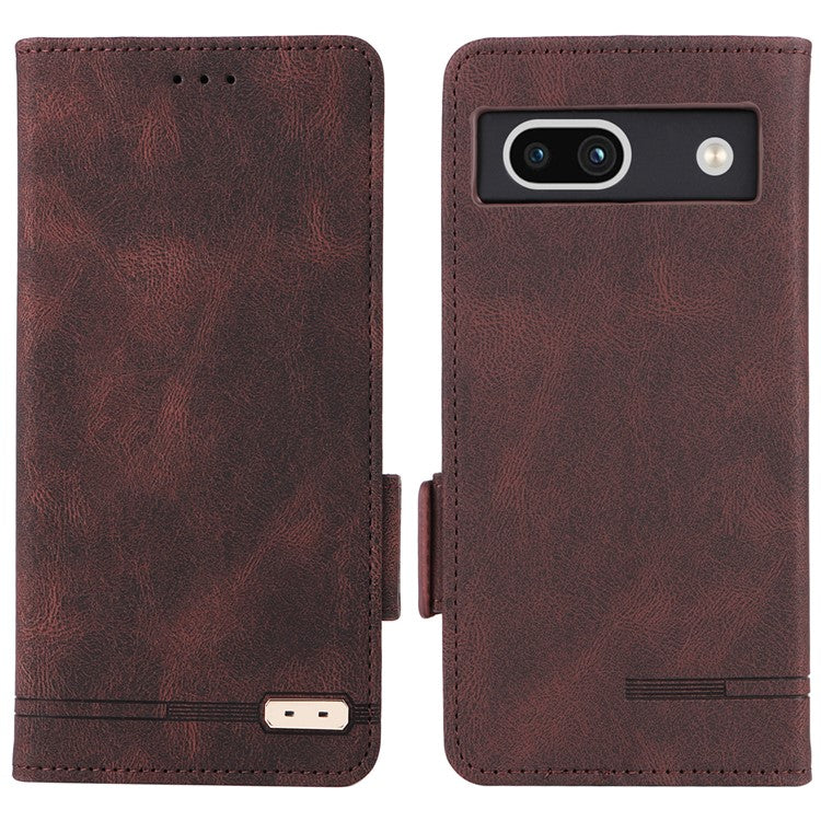 Scratch Proof Phone Cover for Google Pixel 7a, Hardware Decor Dual Magnetic Clasp Wallet Horizontal Stand PU Leather Phone Case - Coffee