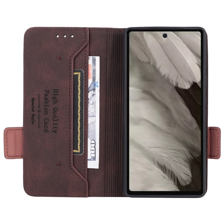 Scratch Proof Phone Cover for Google Pixel 7a, Hardware Decor Dual Magnetic Clasp Wallet Horizontal Stand PU Leather Phone Case - Coffee