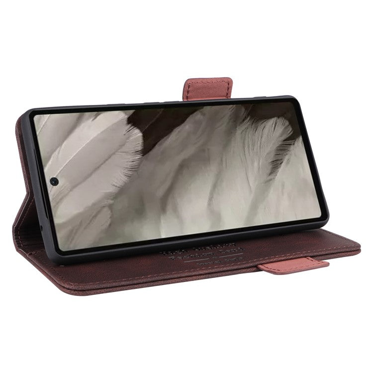 Scratch Proof Phone Cover for Google Pixel 7a, Hardware Decor Dual Magnetic Clasp Wallet Horizontal Stand PU Leather Phone Case - Coffee