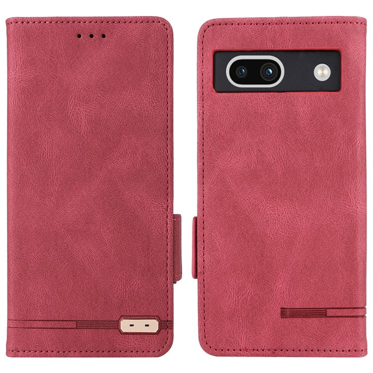 Scratch Proof Phone Cover for Google Pixel 7a, Hardware Decor Dual Magnetic Clasp Wallet Horizontal Stand PU Leather Phone Case - Rose