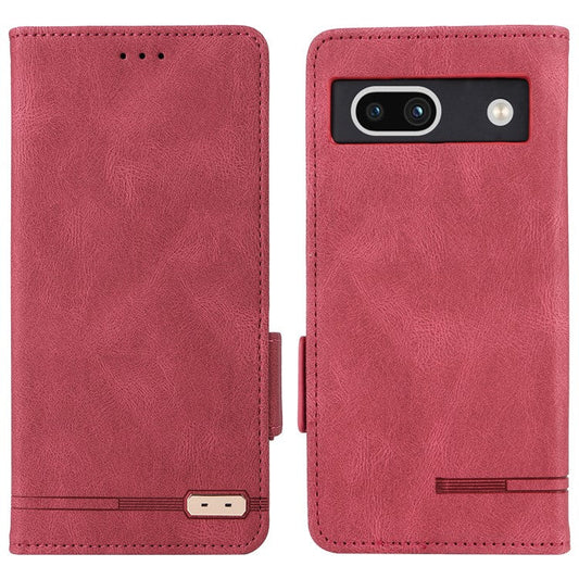 Scratch Proof Phone Cover for Google Pixel 7a, Hardware Decor Dual Magnetic Clasp Wallet Horizontal Stand PU Leather Phone Case - Rose