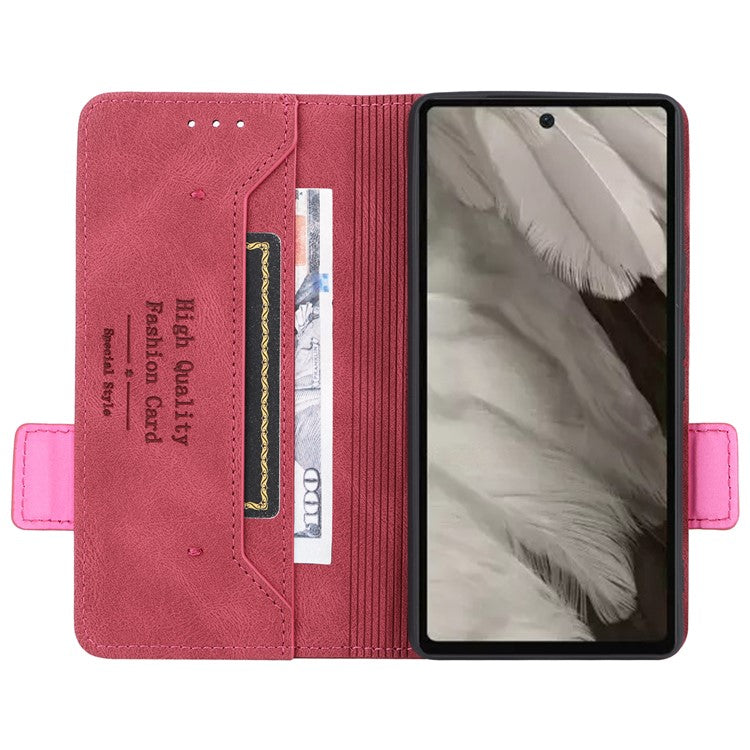 Scratch Proof Phone Cover for Google Pixel 7a, Hardware Decor Dual Magnetic Clasp Wallet Horizontal Stand PU Leather Phone Case - Rose