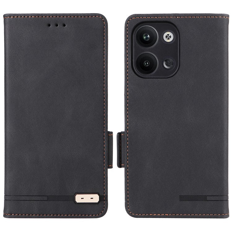 Scratch Proof Phone Cover for Oppo Reno9 5G / Reno9 Pro 5G, Hardware Decor Dual Magnetic Clasp Wallet Hands-free Stand PU Leather Phone Case - Black
