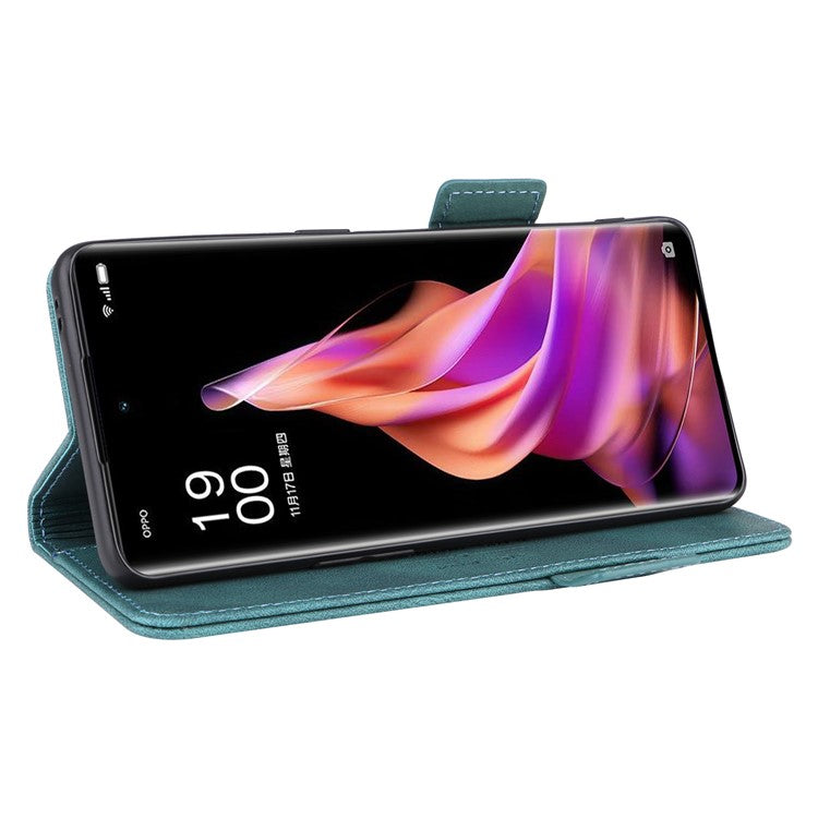 Scratch Proof Phone Cover for Oppo Reno9 5G / Reno9 Pro 5G, Hardware Decor Dual Magnetic Clasp Wallet Hands-free Stand PU Leather Phone Case - Blue