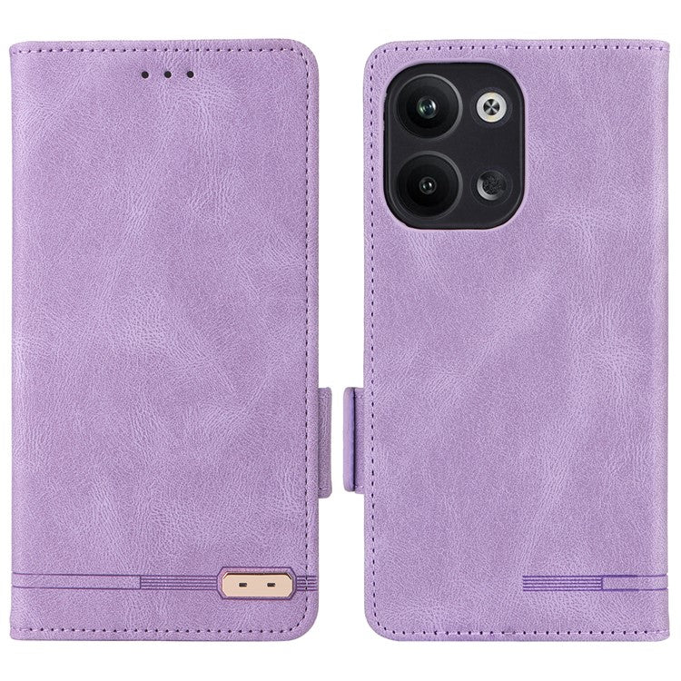 Scratch Proof Phone Cover for Oppo Reno9 5G / Reno9 Pro 5G, Hardware Decor Dual Magnetic Clasp Wallet Hands-free Stand PU Leather Phone Case - Purple