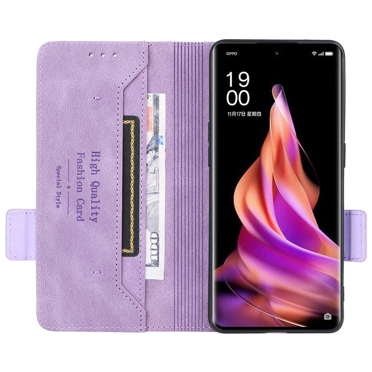 Scratch Proof Phone Cover for Oppo Reno9 5G / Reno9 Pro 5G, Hardware Decor Dual Magnetic Clasp Wallet Hands-free Stand PU Leather Phone Case - Purple