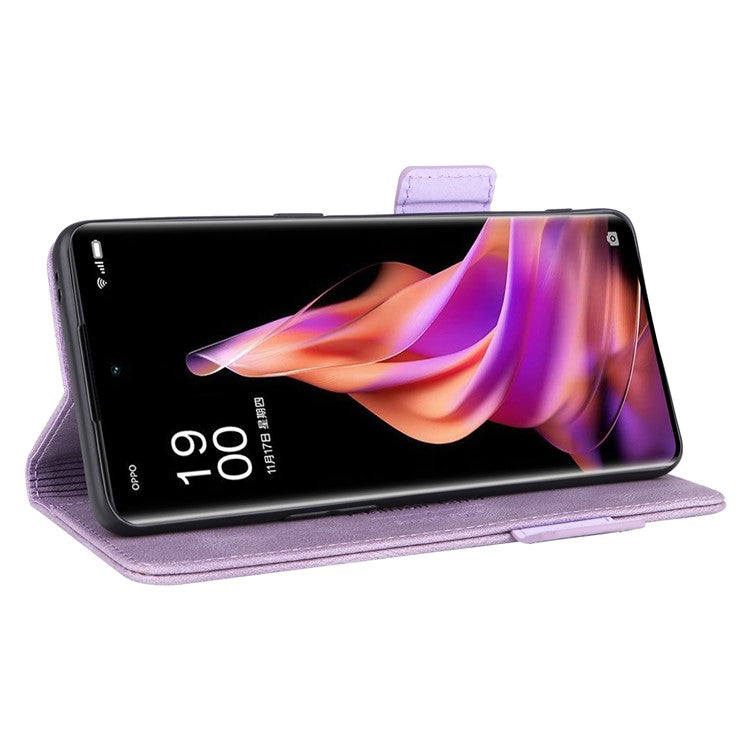 Scratch Proof Phone Cover for Oppo Reno9 5G / Reno9 Pro 5G, Hardware Decor Dual Magnetic Clasp Wallet Hands-free Stand PU Leather Phone Case - Purple
