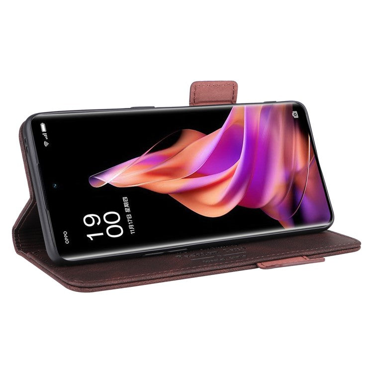 Scratch Proof Phone Cover for Oppo Reno9 5G / Reno9 Pro 5G, Hardware Decor Dual Magnetic Clasp Wallet Hands-free Stand PU Leather Phone Case - Coffee