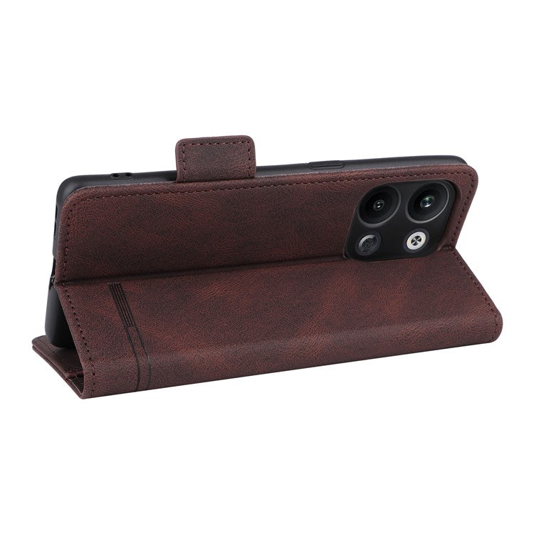Scratch Proof Phone Cover for Oppo Reno9 5G / Reno9 Pro 5G, Hardware Decor Dual Magnetic Clasp Wallet Hands-free Stand PU Leather Phone Case - Coffee