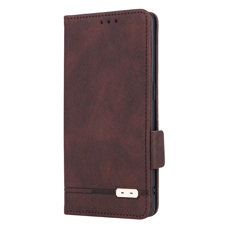 Scratch Proof Phone Cover for Oppo Reno9 5G / Reno9 Pro 5G, Hardware Decor Dual Magnetic Clasp Wallet Hands-free Stand PU Leather Phone Case - Coffee