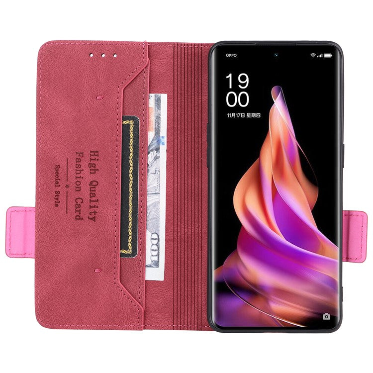 Scratch Proof Phone Cover for Oppo Reno9 5G / Reno9 Pro 5G, Hardware Decor Dual Magnetic Clasp Wallet Hands-free Stand PU Leather Phone Case - Rose