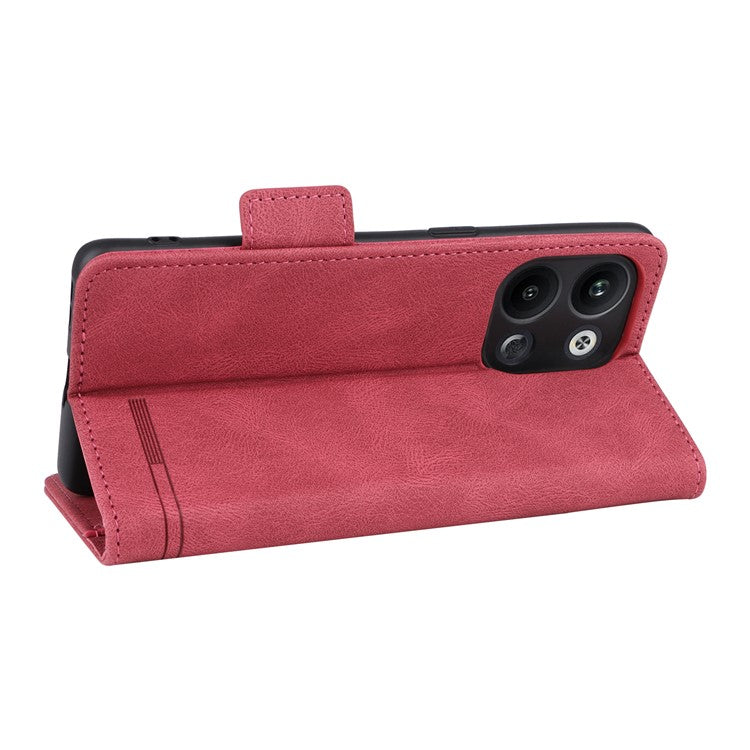 Scratch Proof Phone Cover for Oppo Reno9 5G / Reno9 Pro 5G, Hardware Decor Dual Magnetic Clasp Wallet Hands-free Stand PU Leather Phone Case - Rose