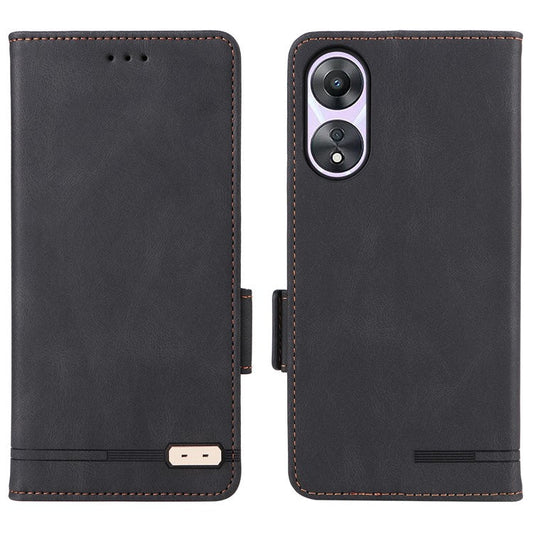 Shockproof Phone Cover for Oppo A58 5G, Hardware Decor Dual Magnetic Clasp Wallet Hands-free Stand PU Leather Phone Case - Black