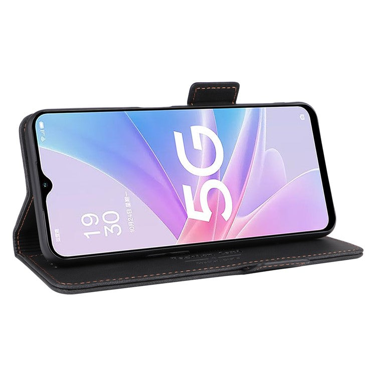 Shockproof Phone Cover for Oppo A58 5G, Hardware Decor Dual Magnetic Clasp Wallet Hands-free Stand PU Leather Phone Case - Black