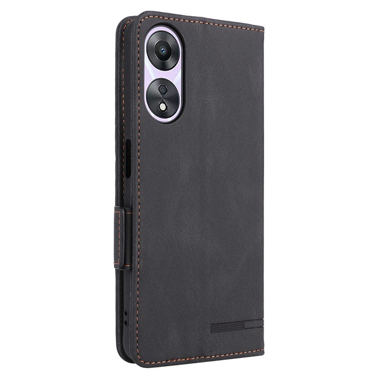 Shockproof Phone Cover for Oppo A58 5G, Hardware Decor Dual Magnetic Clasp Wallet Hands-free Stand PU Leather Phone Case - Black