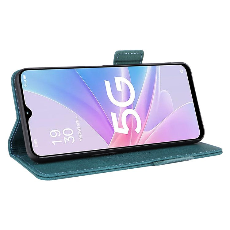 Shockproof Phone Cover for Oppo A58 5G, Hardware Decor Dual Magnetic Clasp Wallet Hands-free Stand PU Leather Phone Case - Blue