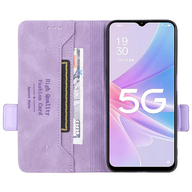 Shockproof Phone Cover for Oppo A58 5G, Hardware Decor Dual Magnetic Clasp Wallet Hands-free Stand PU Leather Phone Case - Purple