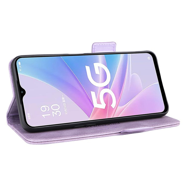 Shockproof Phone Cover for Oppo A58 5G, Hardware Decor Dual Magnetic Clasp Wallet Hands-free Stand PU Leather Phone Case - Purple